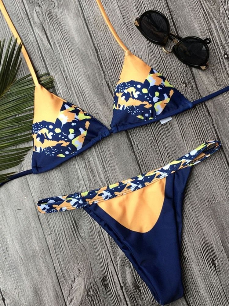 Damen-print Color Block Sexy Schnür-bikini