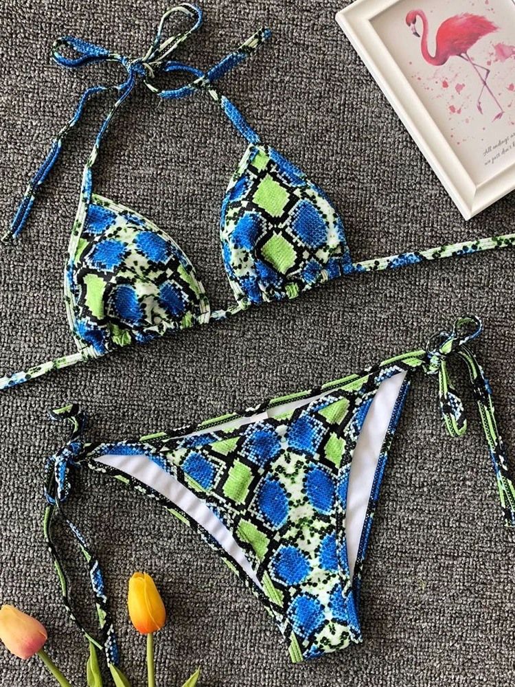 Damen-print Lace-up Micro Sexy Bikini