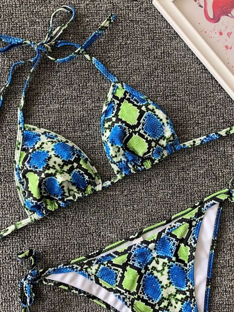 Damen-print Lace-up Micro Sexy Bikini