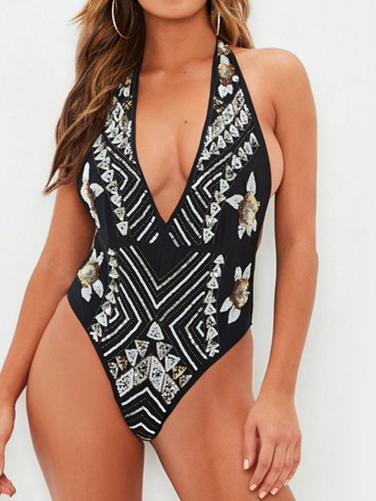 Damen-print One-piece-blumen Knapper Bikini