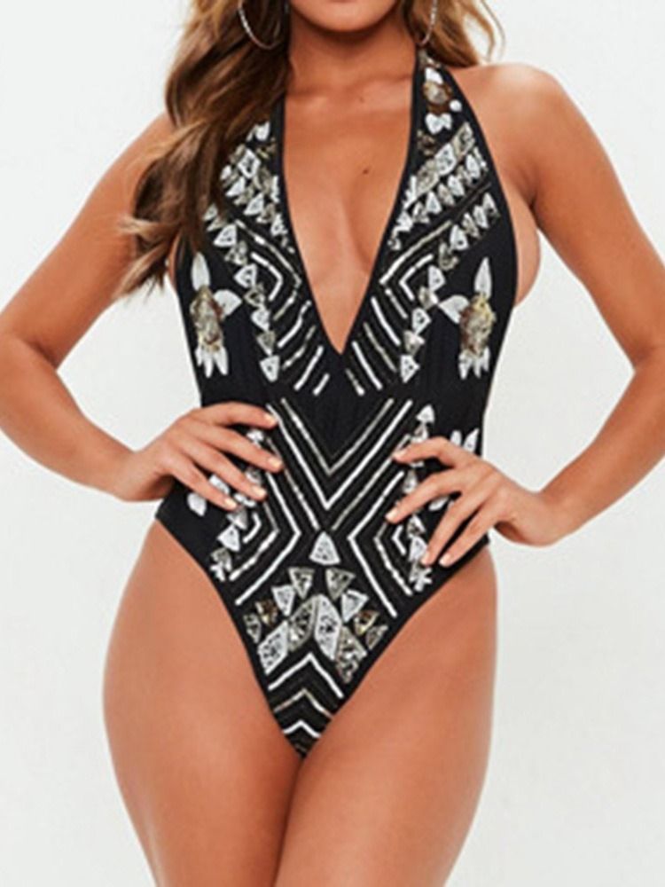 Damen-print One-piece-blumen Knapper Bikini