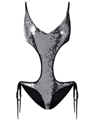 Damen-reizvoller Schlichter Pailletten-schnürbikini