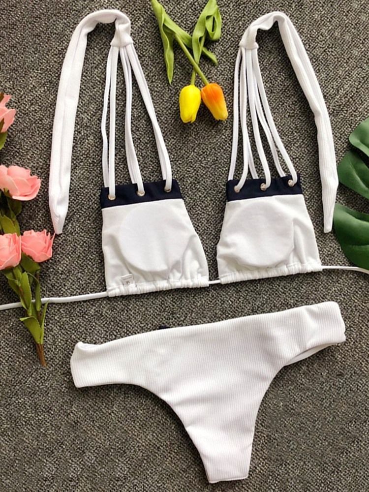 Einfarbiger Patchwork-bikini Zum Schnüren Für Damen