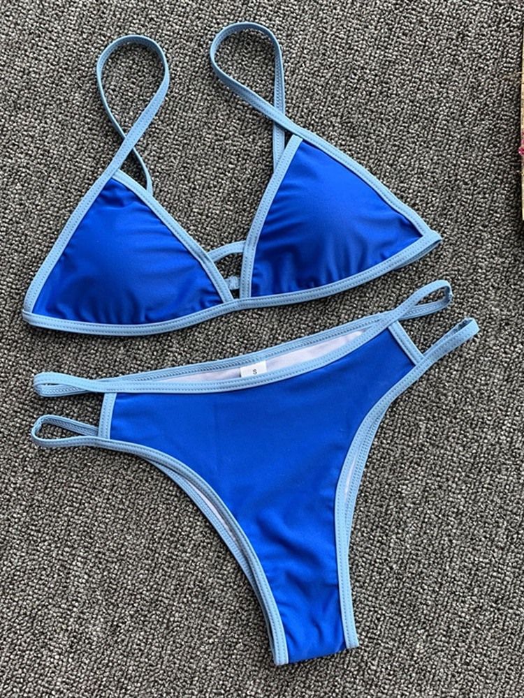 Einfarbiges Patchwork-hohlmikro-bikini-set Für Damen