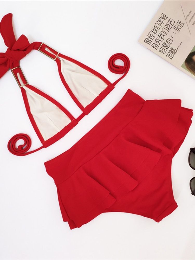 Frauen-sexy-bikini-set Mit Schlichten Rüschen