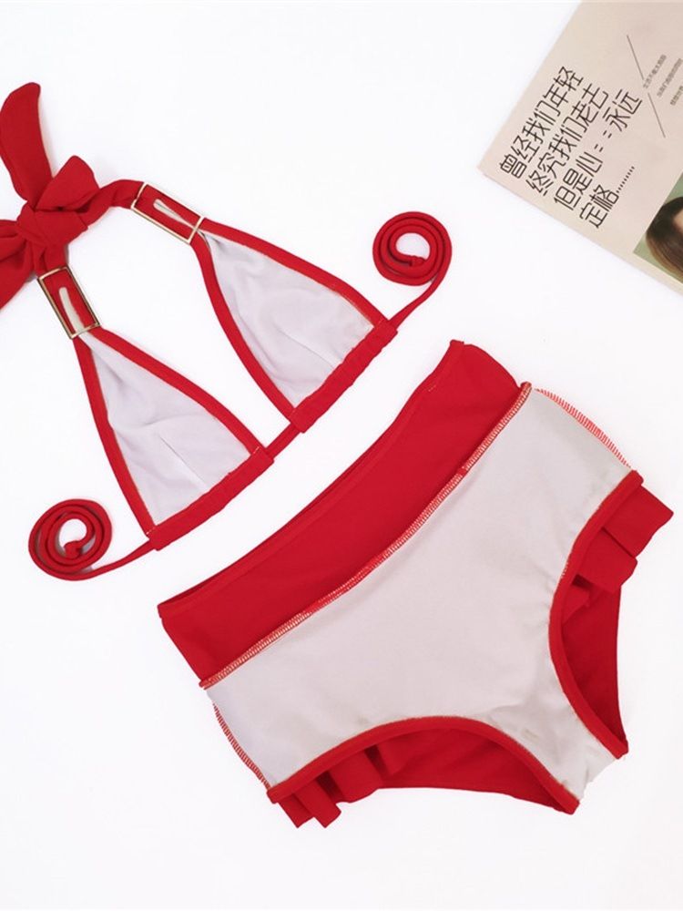 Frauen-sexy-bikini-set Mit Schlichten Rüschen