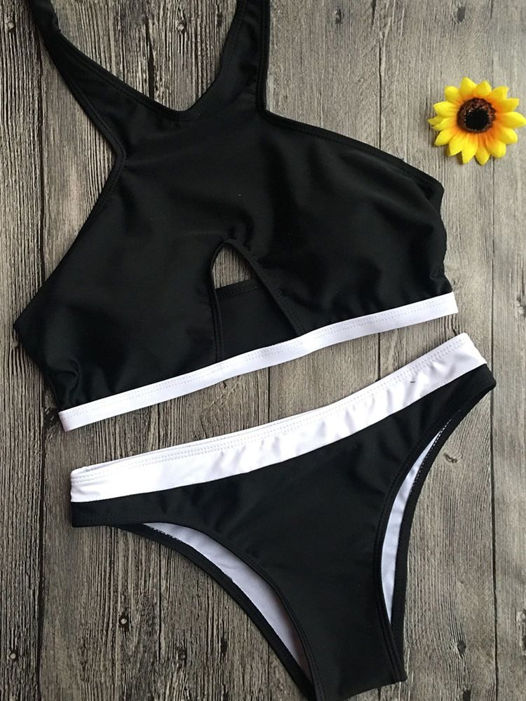 Sexy Color Block Hohl Bikini Set Für Damen