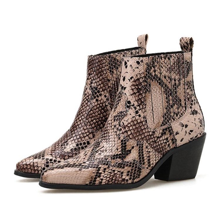 Color Block Chunky Heel Slip-on Serpentine Damen Ankle Boots