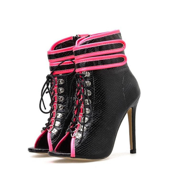 Color Block Peep Toe Stiletto Heel Serpentine Damen Ankle Boots