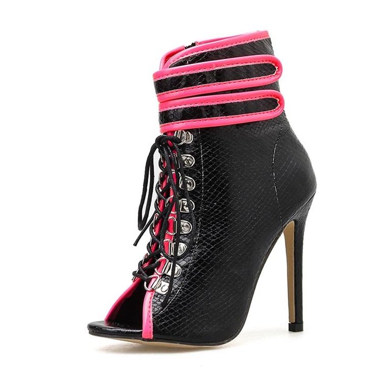 Color Block Peep Toe Stiletto Heel Serpentine Damen Ankle Boots