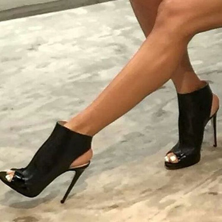 Coole Schwarze Peep Toe Rückenfreie Stiletto-sandalen Für Damen