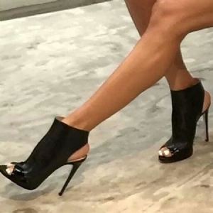 Coole Schwarze Peep Toe Rückenfreie Stiletto-sandalen Für Damen