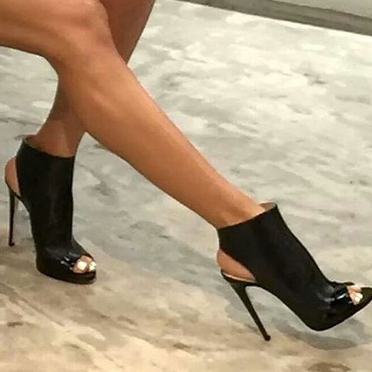 Coole Schwarze Peep Toe Rückenfreie Stiletto-sandalen Für Damen