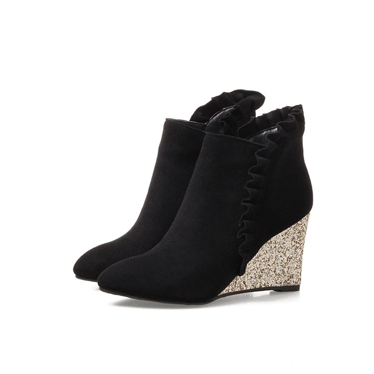 Damen-ankle Boots Mit Schlichtem Keilabsatz Und Rüschen