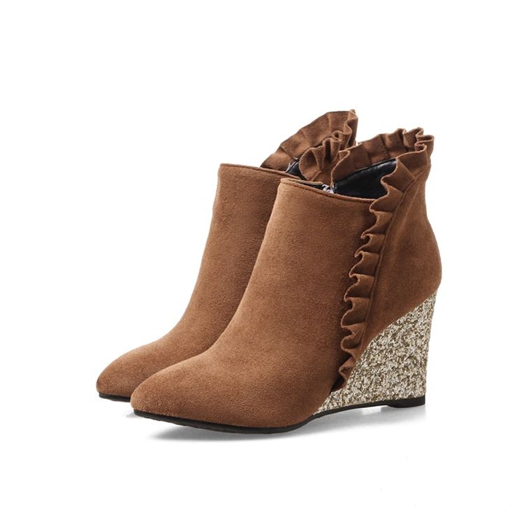 Damen-ankle Boots Mit Schlichtem Keilabsatz Und Rüschen