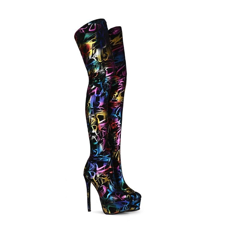 Damen Camouflage Stiletto-absatz-stiefel Mit Seitlichem Reißverschluss Und Faden