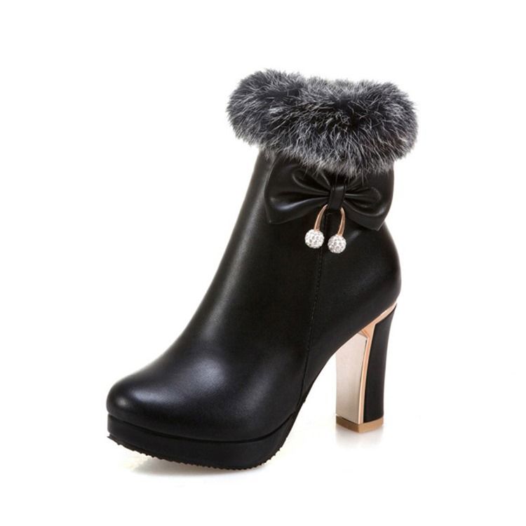 Damen Fuzzy Bowknot Verzierte Plateau-stiefel Mit Hohem Absatz