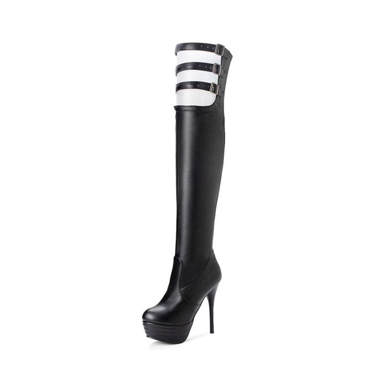 Damen Haspe Runde Zehe Stiletto-absatz Sexy Oberschenkel Hohe Stiefel T