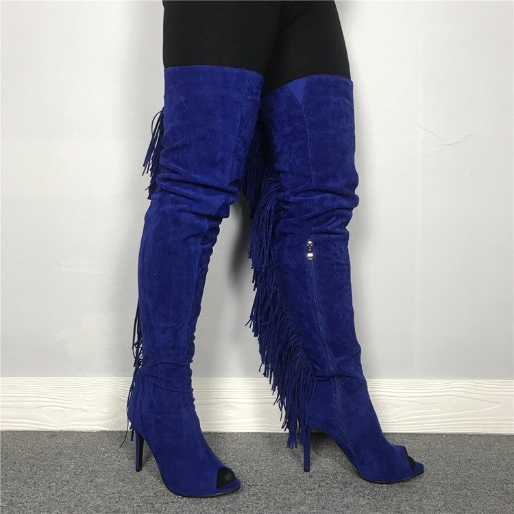 Damen Peep Toe Kniehohe Stiefel Mit Seitlichem Reißverschluss