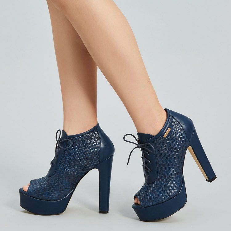 Damen Plateau-peep-toe-schnürstiefel Mit Hohem Absatz