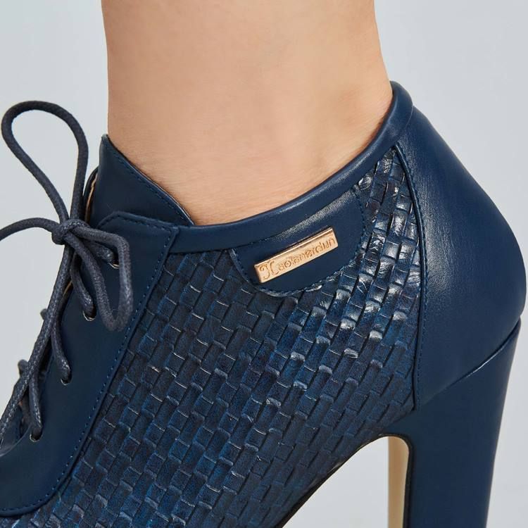 Damen Plateau-peep-toe-schnürstiefel Mit Hohem Absatz