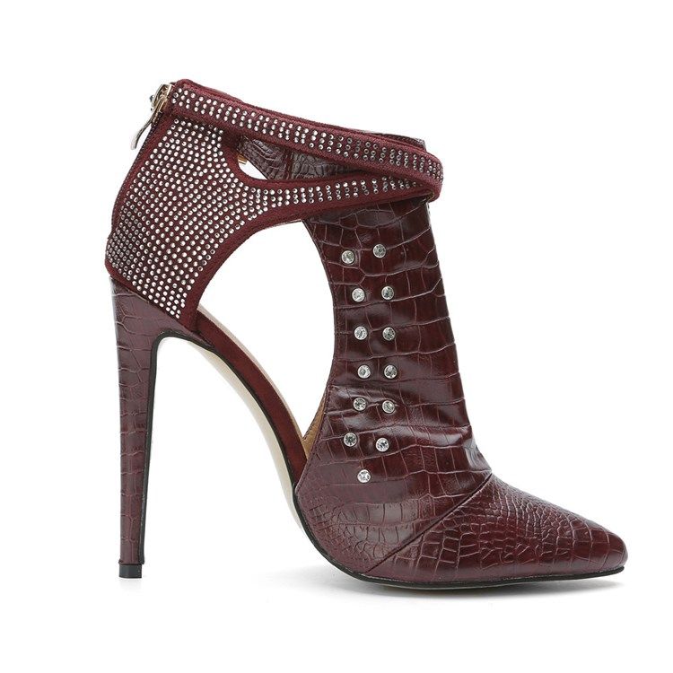 Damen Rote Rivets Schnalle Point Toe High Heel Stiefel