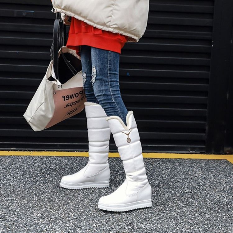 Damen-schneestiefel Mit Runder Zehe Und Verstecktem Elevator-absatz