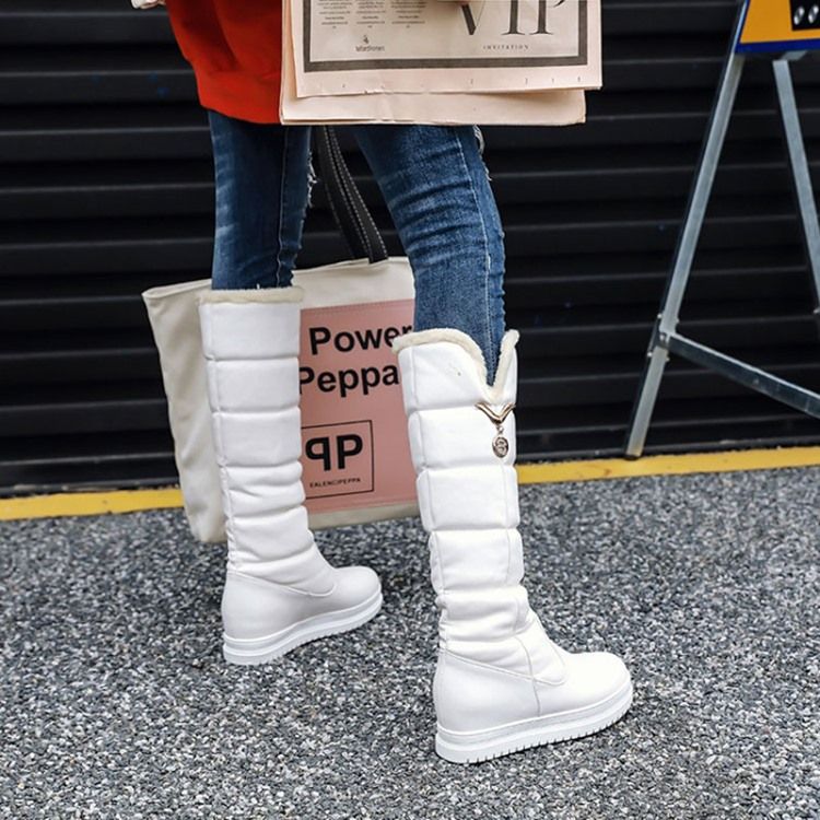 Damen-schneestiefel Mit Runder Zehe Und Verstecktem Elevator-absatz