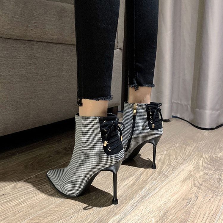 Damen Schnürstiefeletten Mit Spitzer Zehenpartie Und Reißverschluss Mit Stilettoabsatz