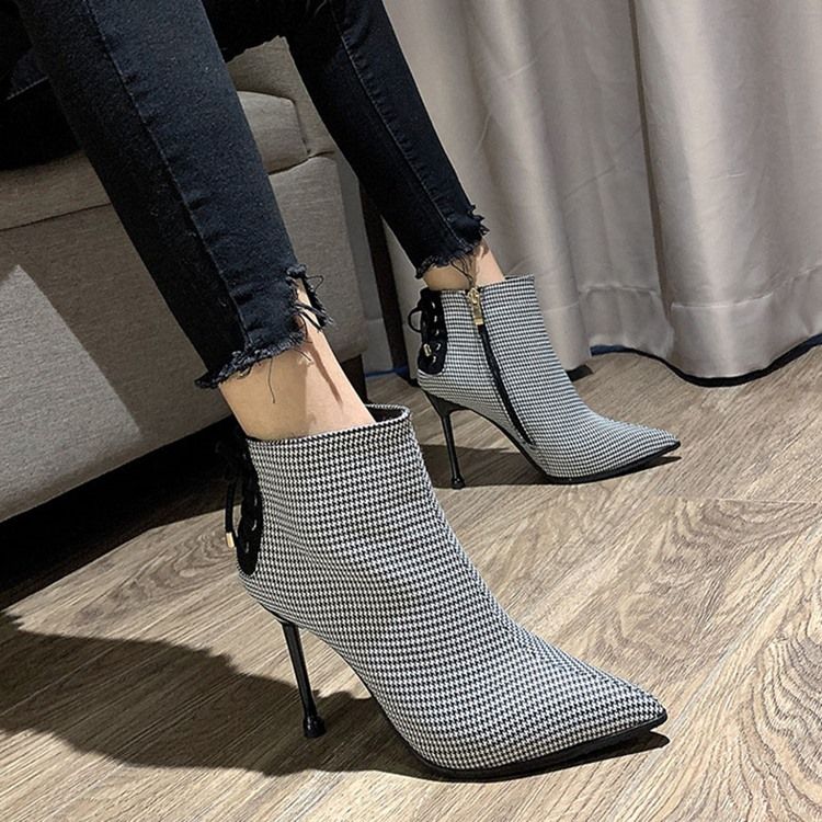 Damen Schnürstiefeletten Mit Spitzer Zehenpartie Und Reißverschluss Mit Stilettoabsatz