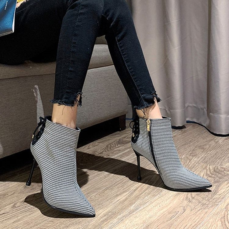 Damen Schnürstiefeletten Mit Spitzer Zehenpartie Und Reißverschluss Mit Stilettoabsatz