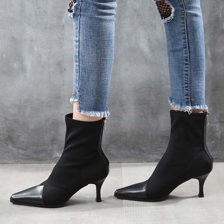 Damen-stiefel Mit Reißverschluss Und Stilettoabsatz Mit Eckiger Zehenpartie