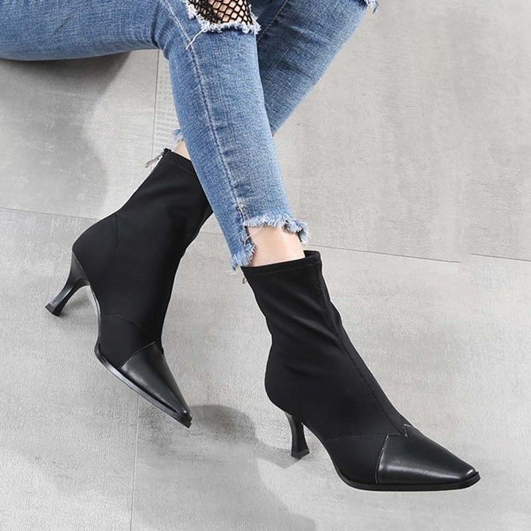 Damen-stiefel Mit Reißverschluss Und Stilettoabsatz Mit Eckiger Zehenpartie