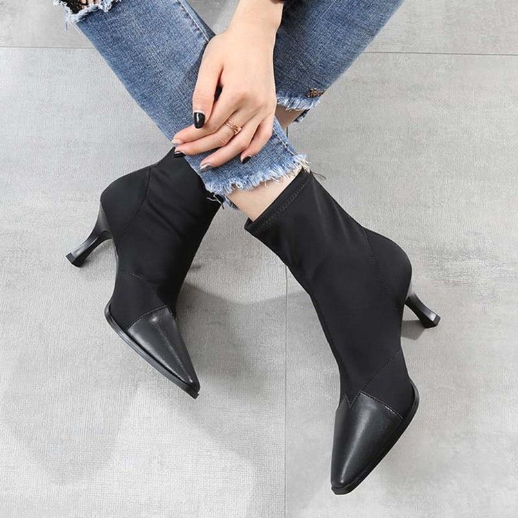 Damen-stiefel Mit Reißverschluss Und Stilettoabsatz Mit Eckiger Zehenpartie