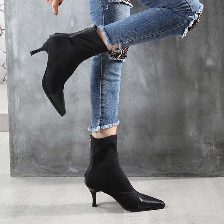 Damen-stiefel Mit Reißverschluss Und Stilettoabsatz Mit Eckiger Zehenpartie