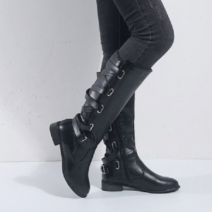 Damen-stiefel Mit Runder Zehenpartie Und Glattem Blockabsatz