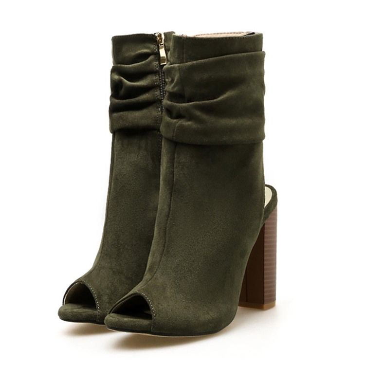 Damen-stiefel Mit Seitlichem Reißverschluss Mit Klobigem Absatz Und Peep Toe-hohlsohle