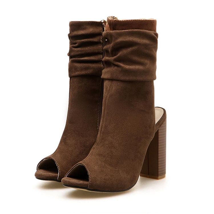 Damen-stiefel Mit Seitlichem Reißverschluss Mit Klobigem Absatz Und Peep Toe-hohlsohle