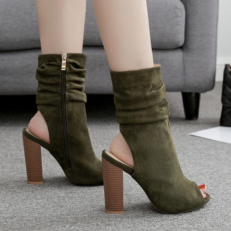 Damen-stiefel Mit Seitlichem Reißverschluss Mit Klobigem Absatz Und Peep Toe-hohlsohle