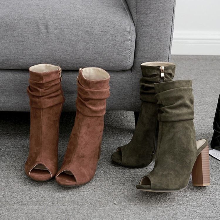 Damen-stiefel Mit Seitlichem Reißverschluss Mit Klobigem Absatz Und Peep Toe-hohlsohle