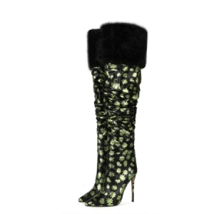 Damen-stiefel Mit Stilettoabsatz Und Spitzer Zehenpartie Mit Blumendruck