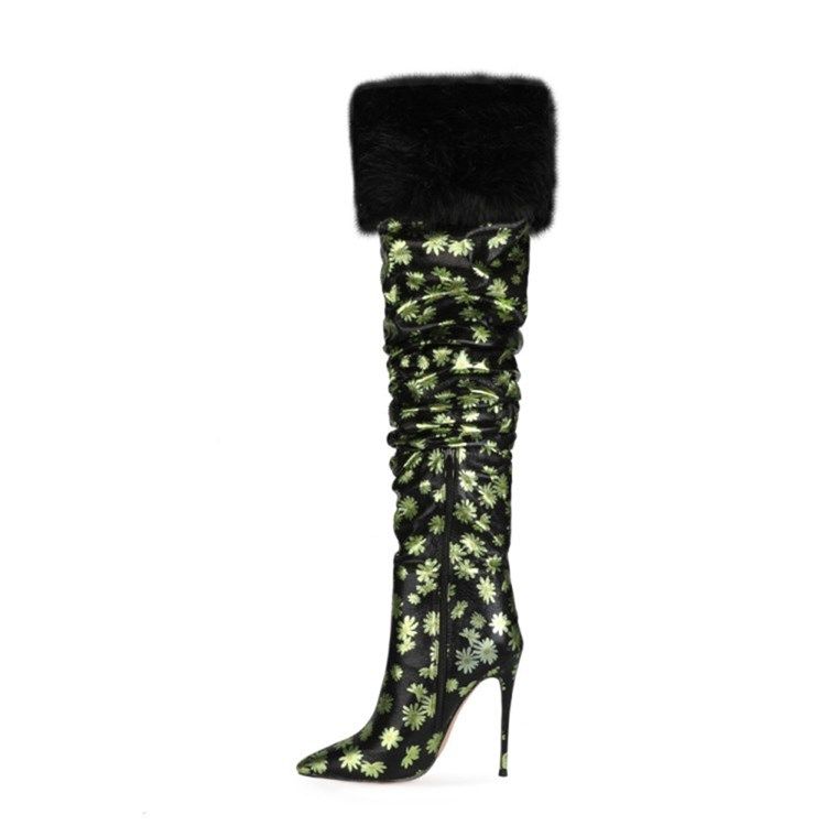 Damen-stiefel Mit Stilettoabsatz Und Spitzer Zehenpartie Mit Blumendruck