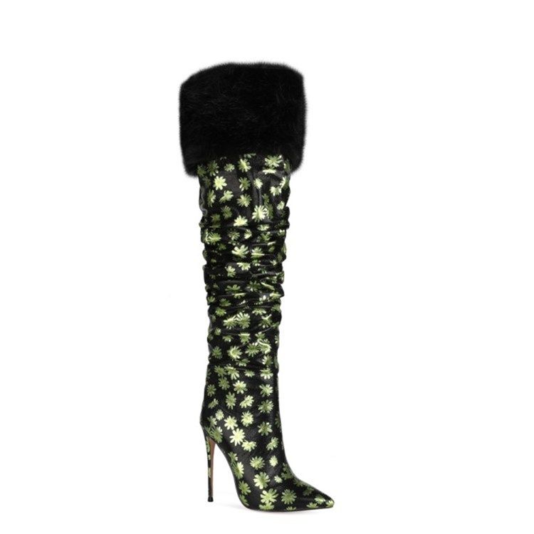 Damen-stiefel Mit Stilettoabsatz Und Spitzer Zehenpartie Mit Blumendruck