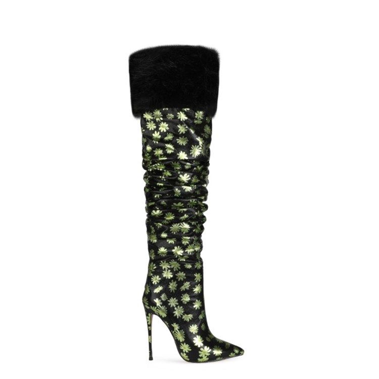 Damen-stiefel Mit Stilettoabsatz Und Spitzer Zehenpartie Mit Blumendruck