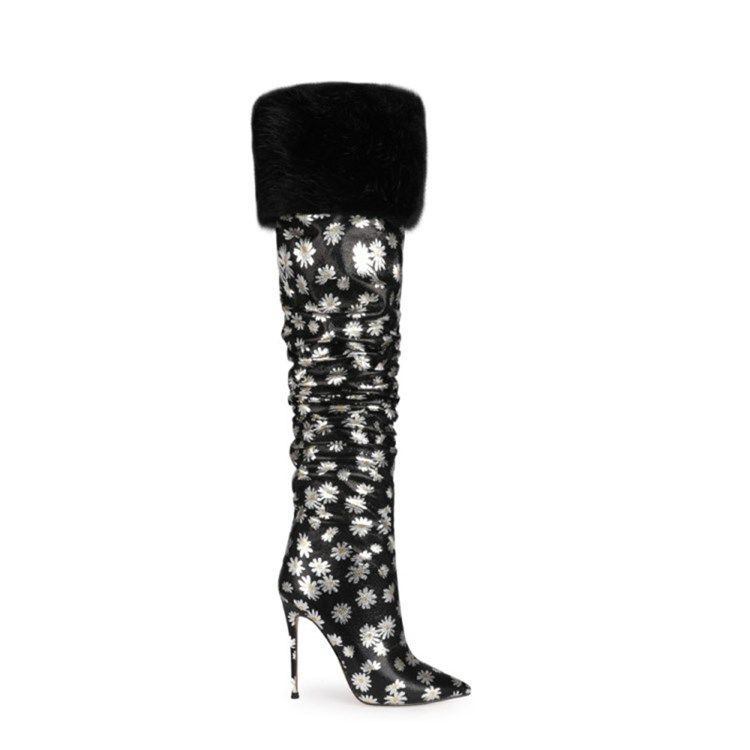 Damen-stiefel Mit Stilettoabsatz Und Spitzer Zehenpartie Mit Blumendruck