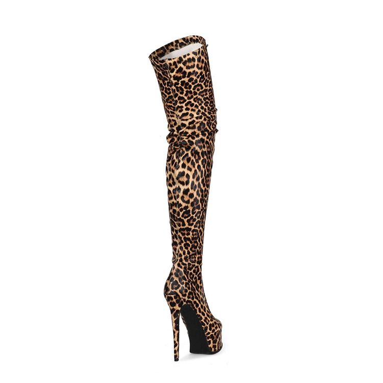 Damen Stöckelabsatz Leoparden-stiefel Mit Seitlichem Reißverschluss Und Faden