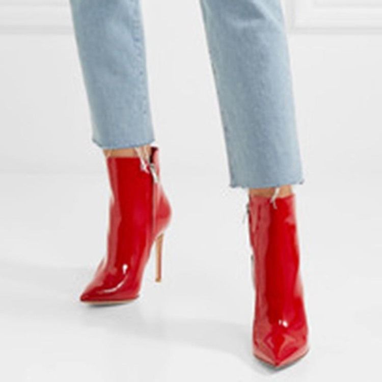 Damenmode Rote Spitze Stiefel Mit Stilettoabsatz