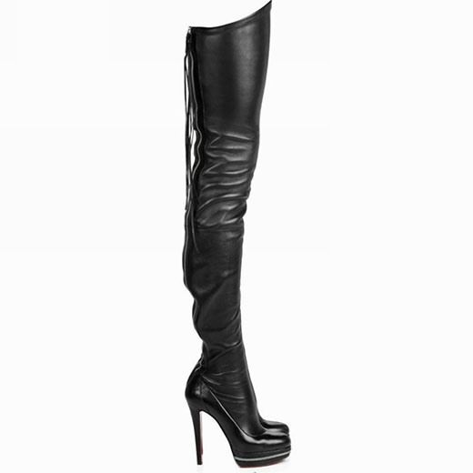 Damenmode Schwarz Leder Stilettos Kniehohe Stiefel