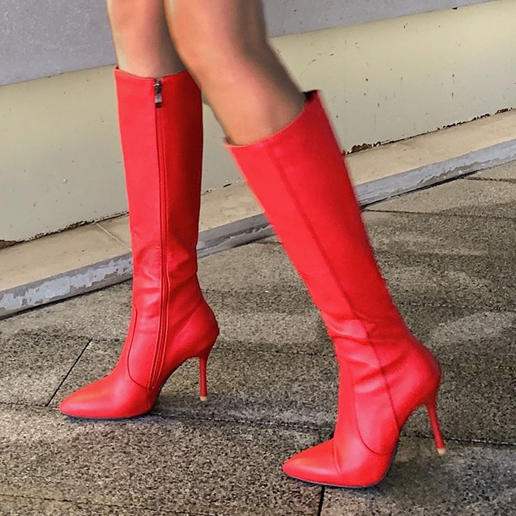 Einfache Berufsstiefel Mit Spitzer Zehenpartie Und Stilettoabsatz Für Damen