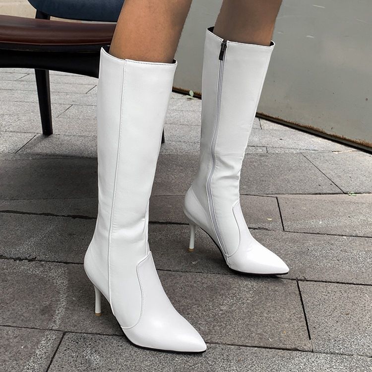 Einfache Berufsstiefel Mit Spitzer Zehenpartie Und Stilettoabsatz Für Damen